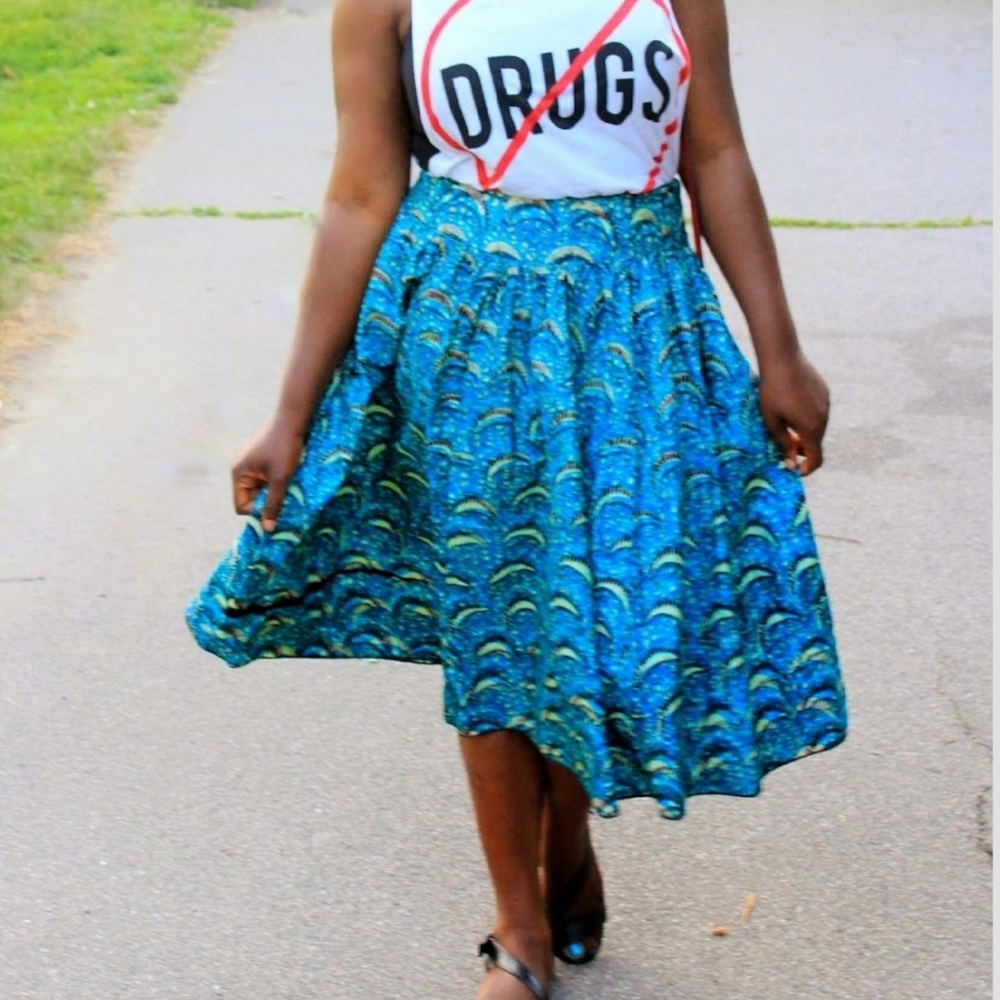 African print midi skirt